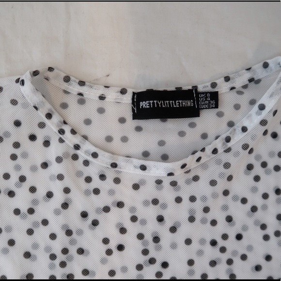 PLT White Polkadot Hem Mesh Crop Top - Picture 5 of 6